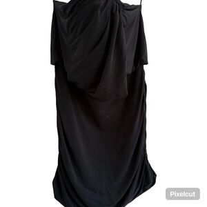 JONATHAN SIMKHAI Black Draped Slinky Strapless Mini Dress L